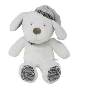 Manhattan Kids Puppy Dog Plush Stuffed Animal 14" White Gray Bedtime Hat Soft!